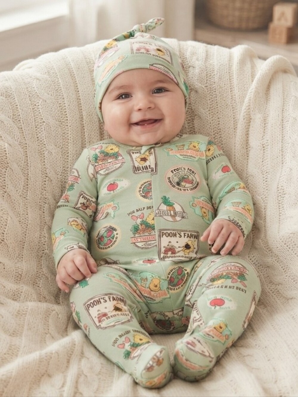 Winnie the Pooh Sleep Footed One-Piece with Hat Set!